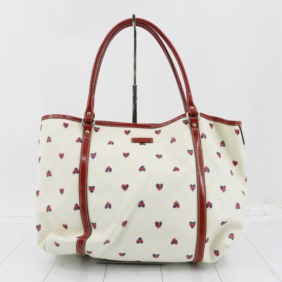 Gucci Red/White GG Supreme Canvas and Patent Leather Medium Heart Joy Tote - Picture 1 of 14